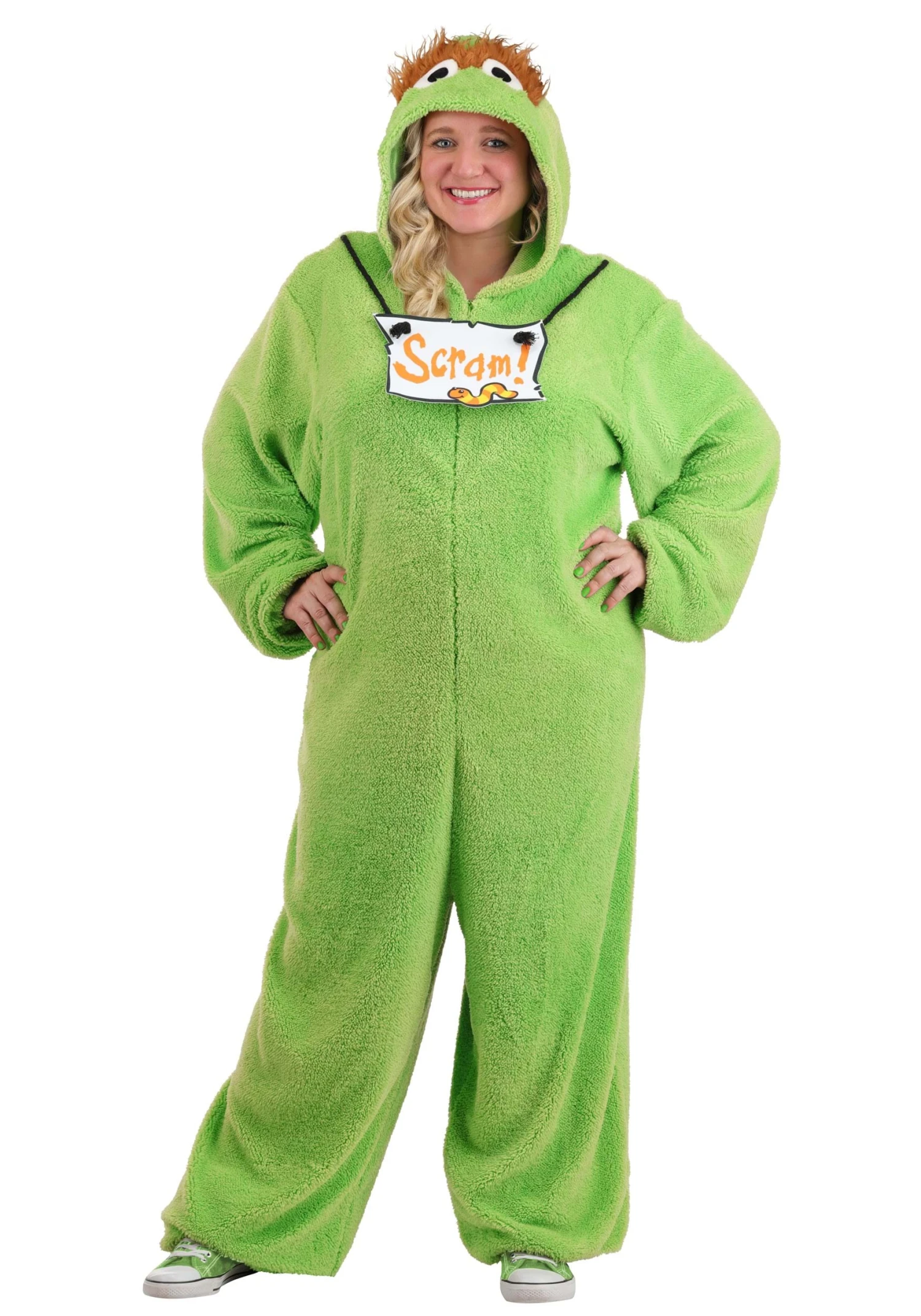 Plus Size Oscar The Grouch Adult Costume Onesie 4 Plus Size Oscar The Grouch Adult Costume Onesie - Image 2