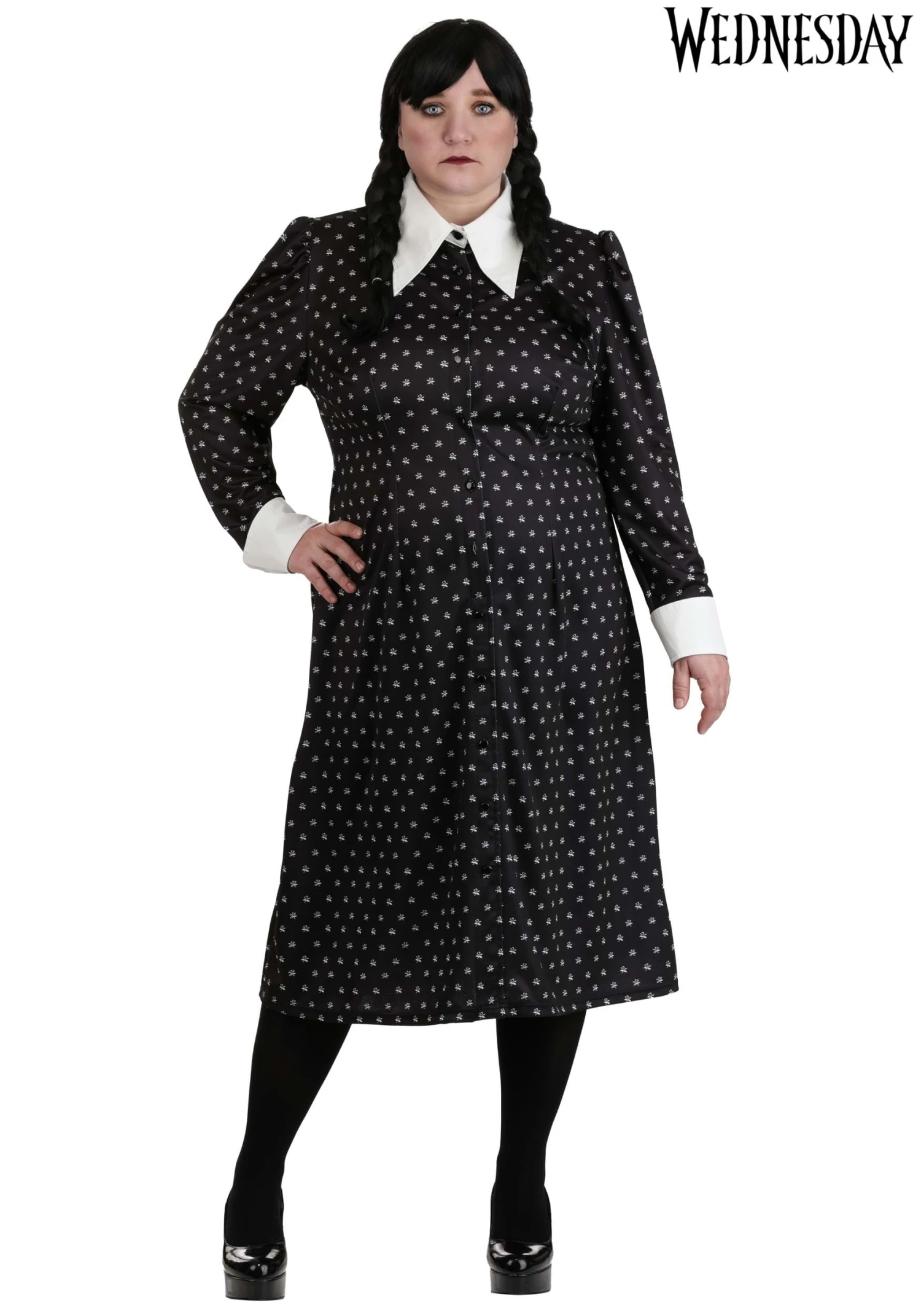Plus Size Wednesday Addams Polka Dot Costume For Women 3 Plus Size Wednesday Addams Polka Dot Costume For Women