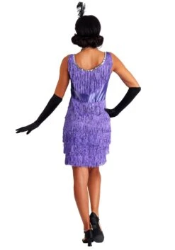 Plus Size Purple Fringe Flapper Costume For Women 5 Plus Size Purple Fringe Flapper Costume For Women -Halloween Costumes plus size purple fringe flapper costume back