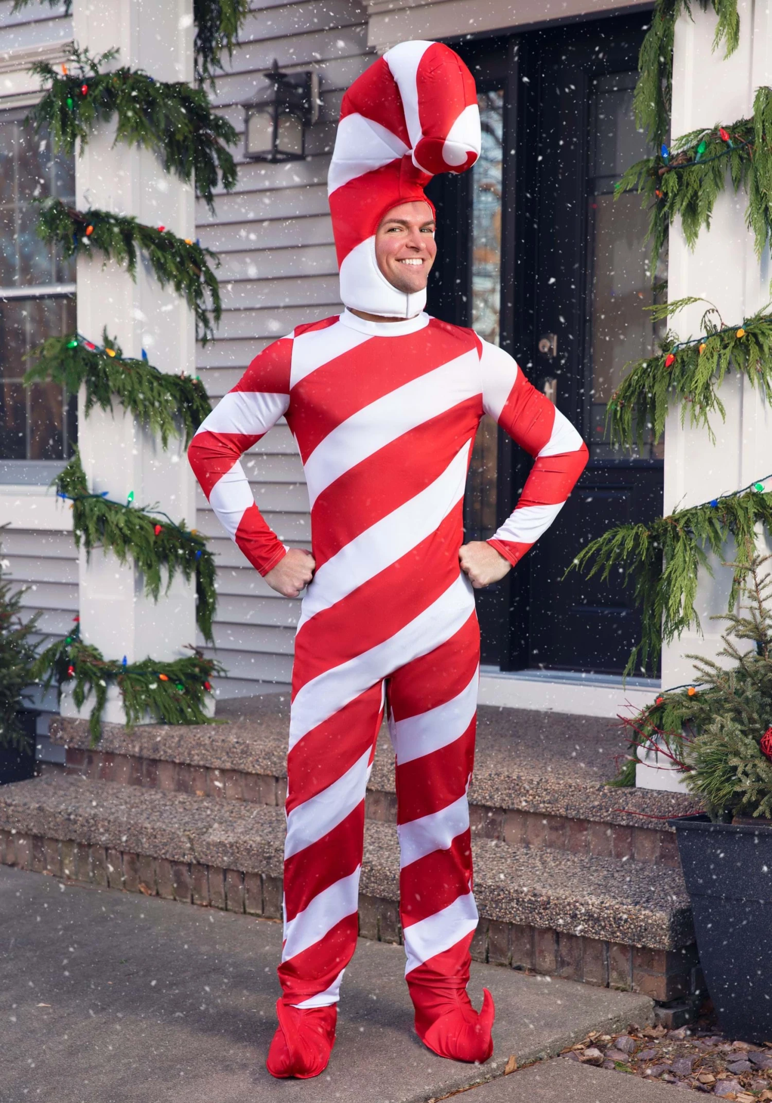 Plus Size Adult Red Candy Cane Bodysuit Costume 3 Plus Size Adult Red Candy Cane Bodysuit Costume