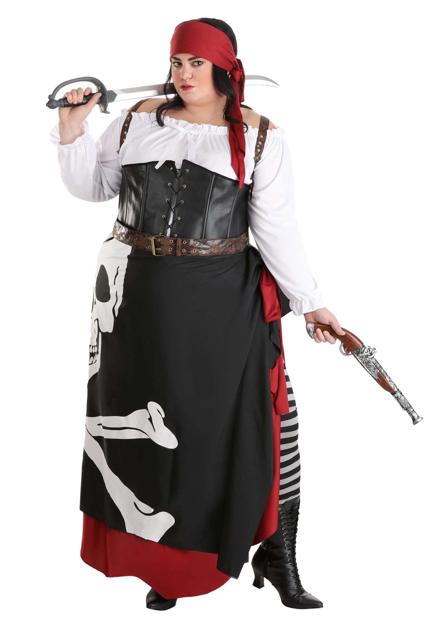 Women's Plus Size Skeleton Flag Rogue Pirate Costume 3 Women's Plus Size Skeleton Flag Rogue Pirate Costume