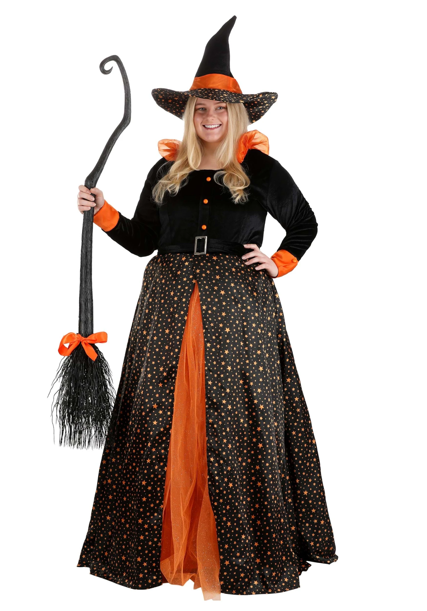 Women's Plus Size Sparkling Orange Witch Costume Dress 3 Women's Plus Size Sparkling Orange Witch Costume Dress