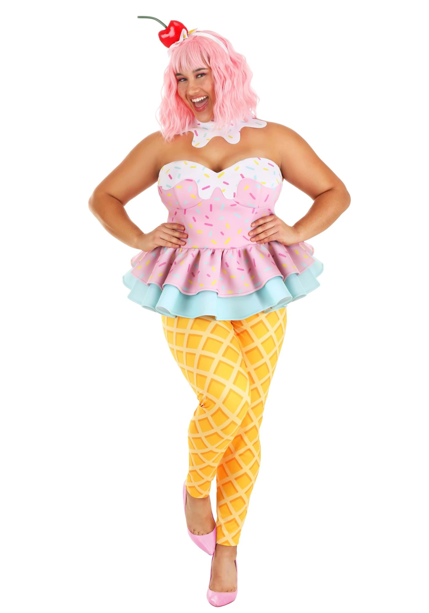 Women's Plus Size Sweet Treat Ice Cream Costume 3 Women's Plus Size Sweet Treat Ice Cream Costume