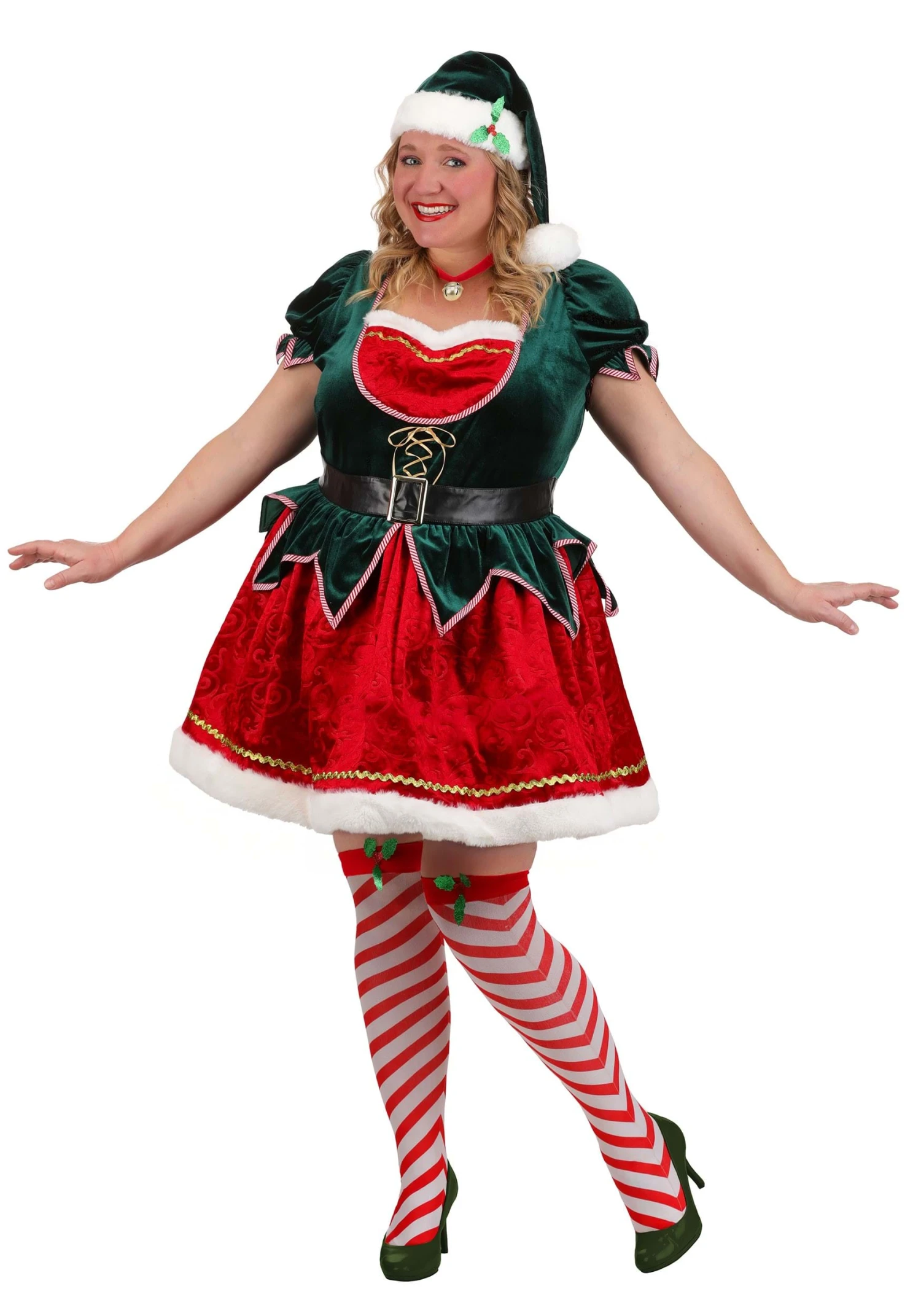 Plus Size Deluxe Festive Elf Women's Costume 3 Plus Size Deluxe Festive Elf Women's Costume