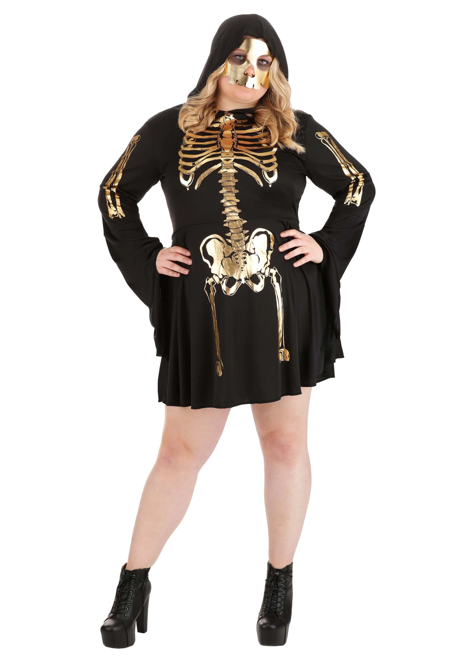 Women's Plus Size Gilded Skeleton Costume Dress 3 Women's Plus Size Gilded Skeleton Costume Dress