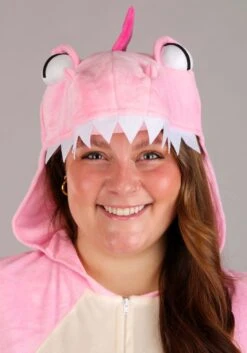 Plus Size Pink Dinosaur Onesie Costume For Women -Halloween Costumes plus size womens pink dinosaur onesie costume alt 4