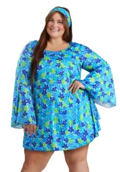 Plus Size Women's Wild Flower 70s Disco Dress Costume -Halloween Costumes plus womens 70s wild flower dress costume alt 1