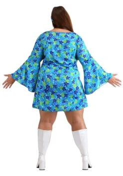 Plus Size Women's Wild Flower 70s Disco Dress Costume -Halloween Costumes plus womens 70s wild flower dress costume alt 5