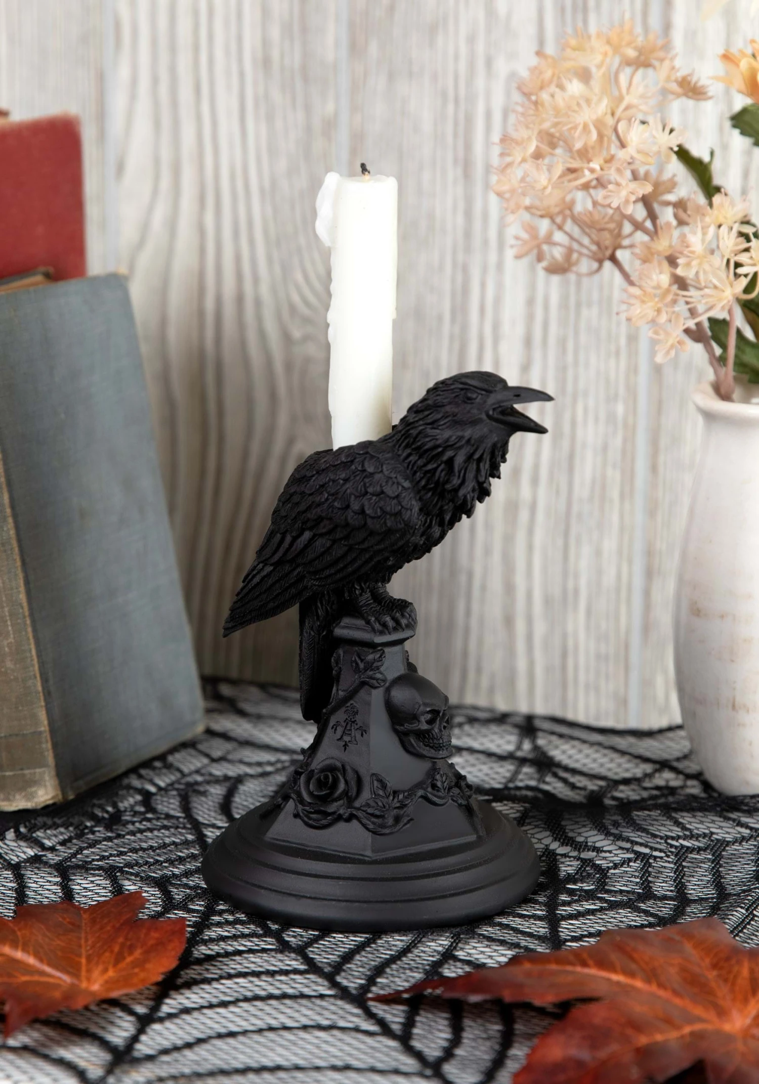 Poe's Raven Candle Stick Holder Halloween Decoration 3 Poe's Raven Candle Stick Holder Halloween Decoration