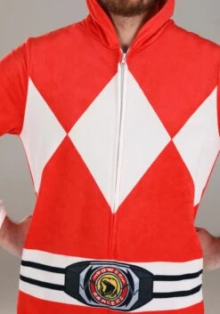 Adult Power Rangers Red Ranger Hooded Union Suit Costume -Halloween Costumes power rangers red ranger hooded union suit alt 2