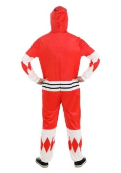 Adult Power Rangers Red Ranger Hooded Union Suit Costume -Halloween Costumes power rangers red ranger hooded union suit alt 4