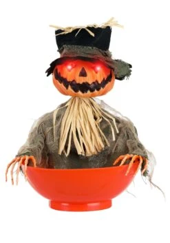 Animated Candy Bowl With Light Up Pumpkin Scarecrow Decoration -Halloween Costumes pumpkin candy bowl with shaking alt 1