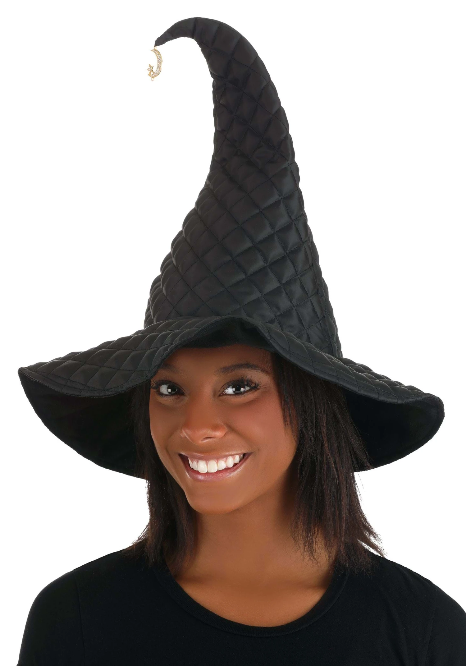 Quilted Black Witch Women's Costume Hat 4 Quilted Black Witch Women's Costume Hat - Image 2