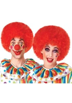 Round Red Clown Costume Wig For Adults