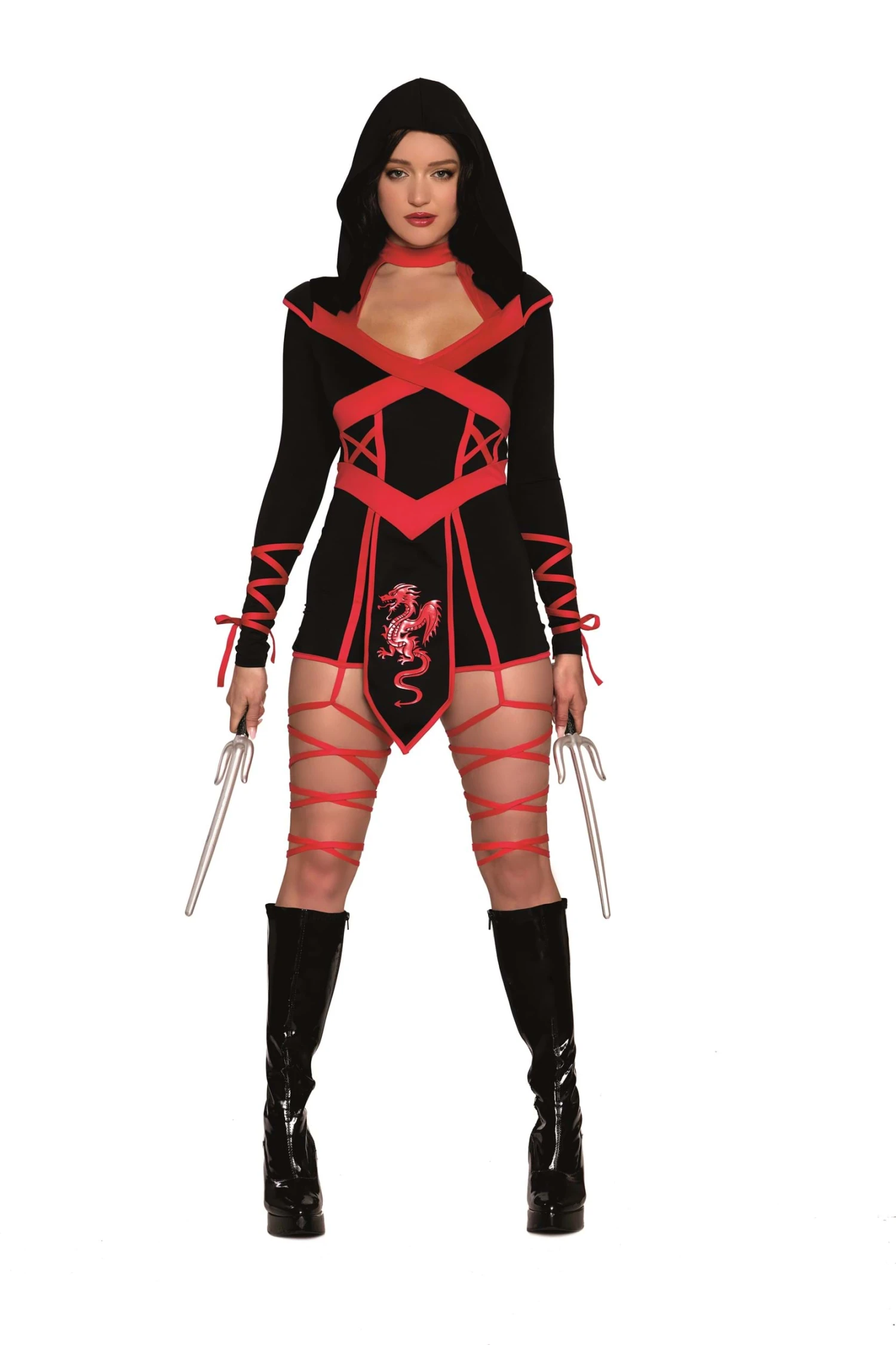 Red Dragon Women's Ninja Hooded Romper Costume 5 Red Dragon Women's Ninja Hooded Romper Costume - Image 3
