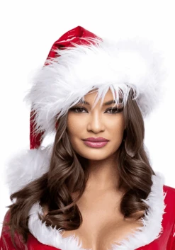 Roma Red Faux Patent With White Faux Fur Santa Hat -Halloween Costumes red faux patent white faux fur santa hat 1