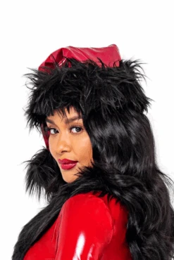 Roma Red Faux Patent With Black Faux Fur Santa Hat -Halloween Costumes red faux patent with black faux fur christmas hat 2
