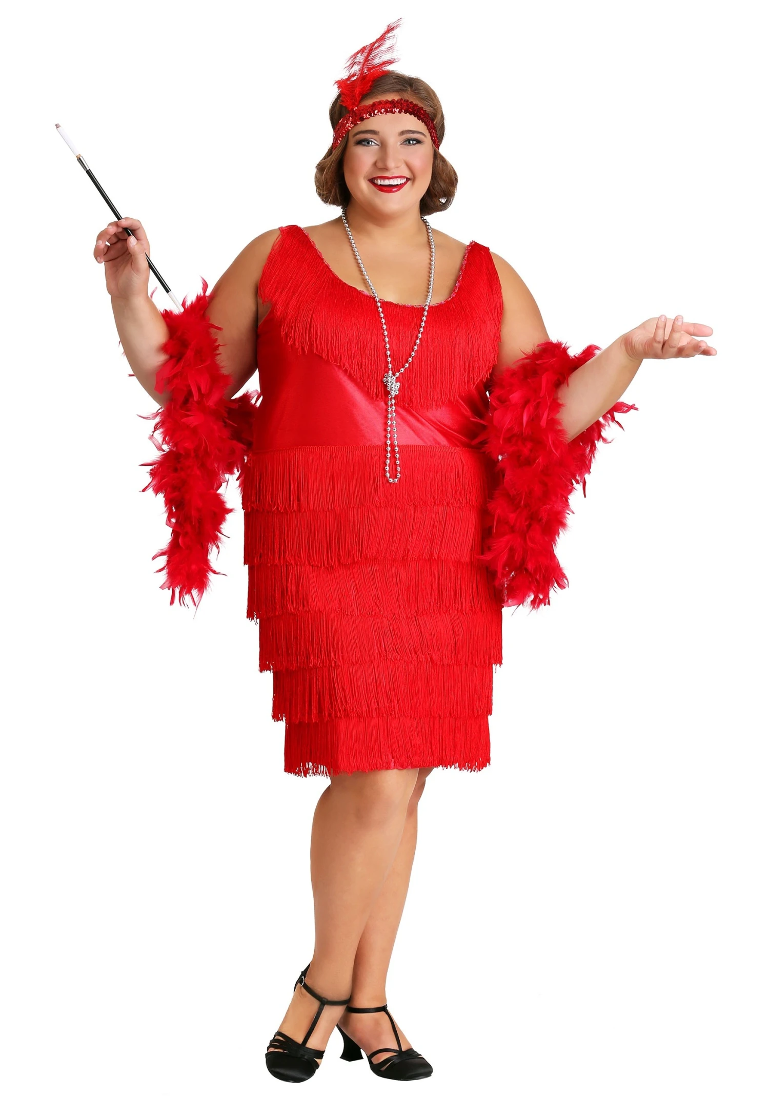 Women's Plus Size Red Flapper Costume Dress 3 Women's Plus Size Red Flapper Costume Dress