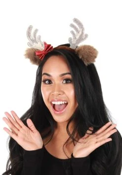 Reindeer Glitter Bow Silver Headband