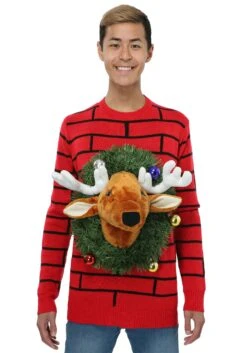 Reindeer Head Ugly Christmas Sweater 8 Reindeer Head Ugly Christmas Sweater -Halloween Costumes reindeer head ugly christmas sweater alt 1