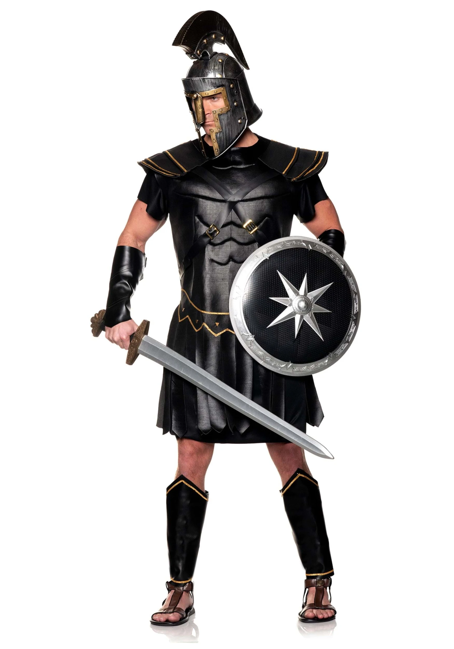 Plus Size Black Roman Warrior Costume For Men 3 Plus Size Black Roman Warrior Costume For Men