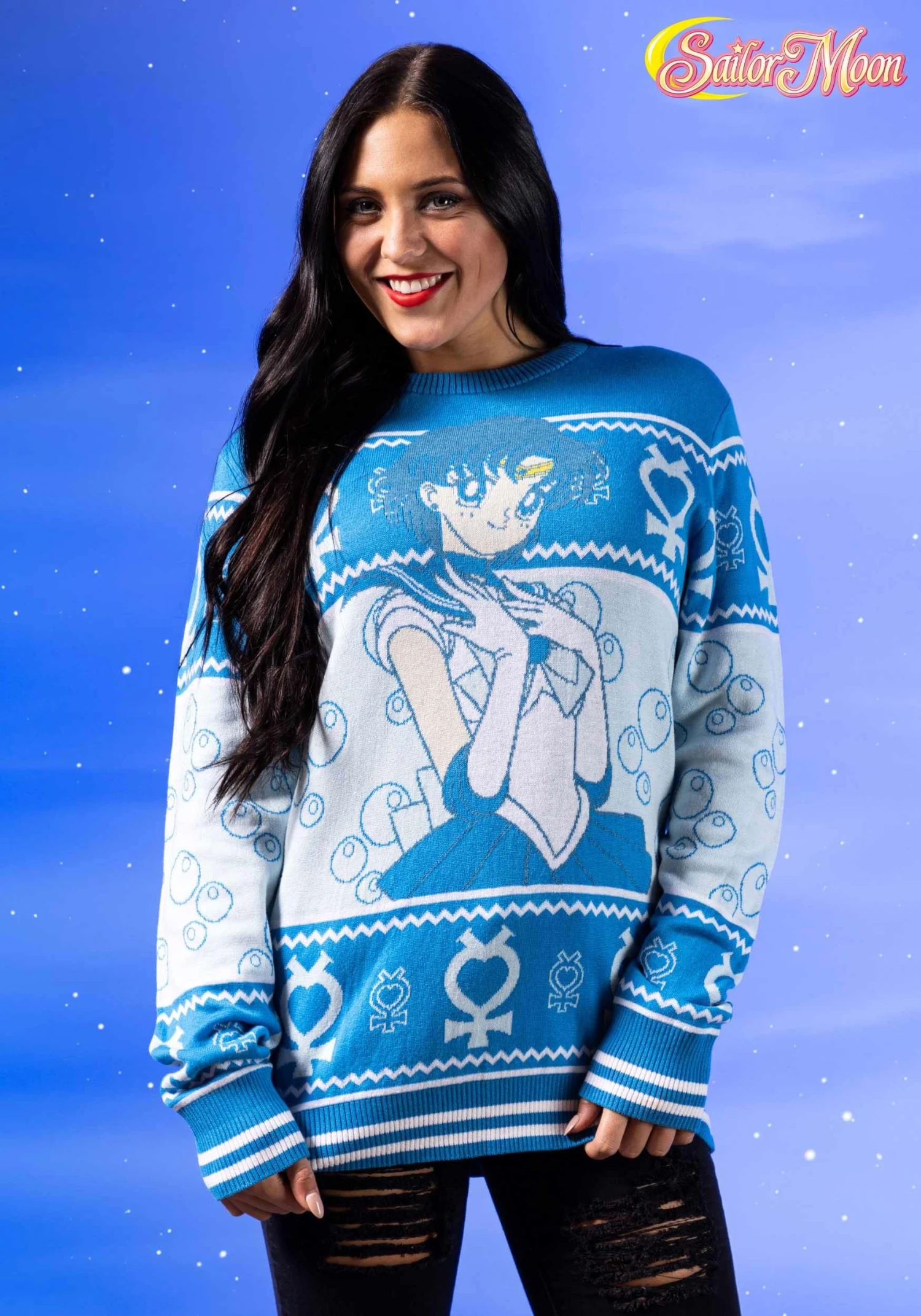 Adult Sailor Moon Sailor Mercury Ugly Sweater 3 Adult Sailor Moon Sailor Mercury Ugly Sweater