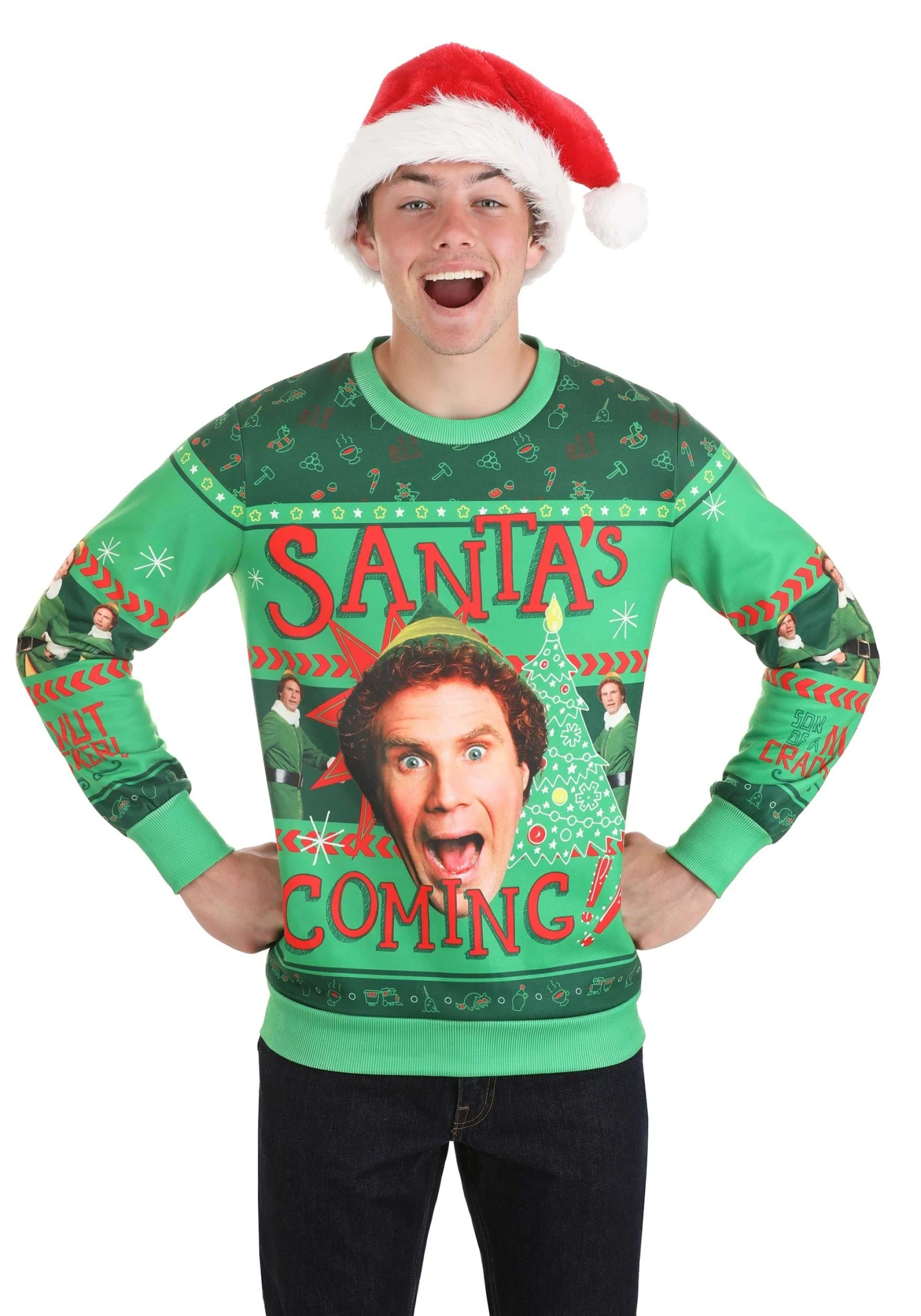 Santa's Coming Elf Adult Ugly Christmas Sweatshirt 8 Santa's Coming Elf Adult Ugly Christmas Sweatshirt - Image 6