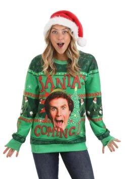 Santa's Coming Elf Adult Ugly Christmas Sweatshirt 17 Santa's Coming Elf Adult Ugly Christmas Sweatshirt -Halloween Costumes santas coming elf ugly christmas sweatshirt alt 7