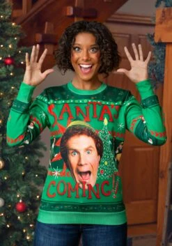 Santa's Coming Elf Adult Ugly Christmas Sweatshirt 15 Santa's Coming Elf Adult Ugly Christmas Sweatshirt -Halloween Costumes santas coming elf ugly christmas sweatshirt alt 9