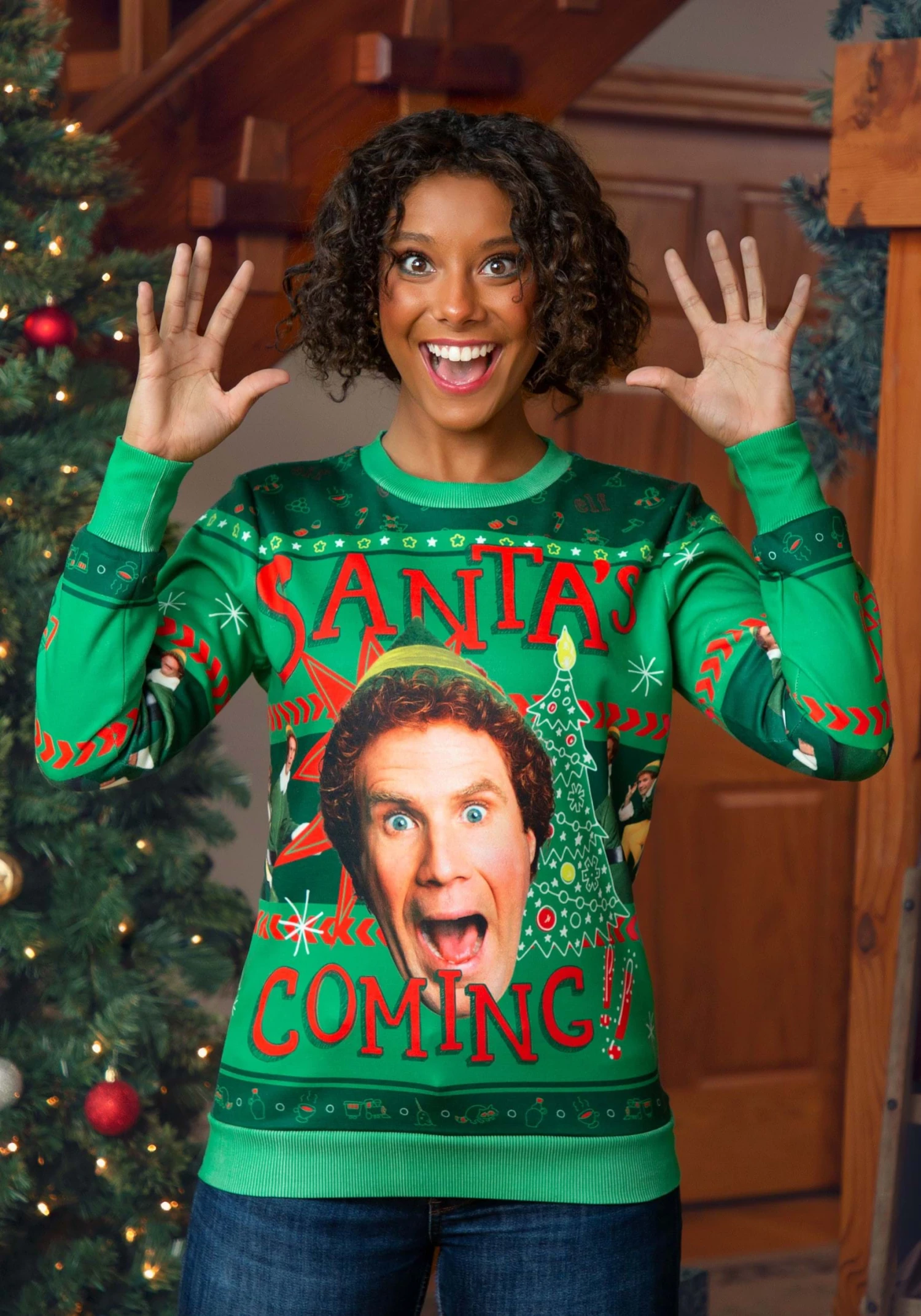 Santa's Coming Elf Adult Ugly Christmas Sweatshirt 5 Santa's Coming Elf Adult Ugly Christmas Sweatshirt - Image 3