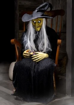 3.5FT Seated Witch Holding Candy Bowl Animatronic Decoration