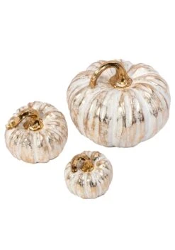 Set Of 3 Gold & White Resin Pumpkins