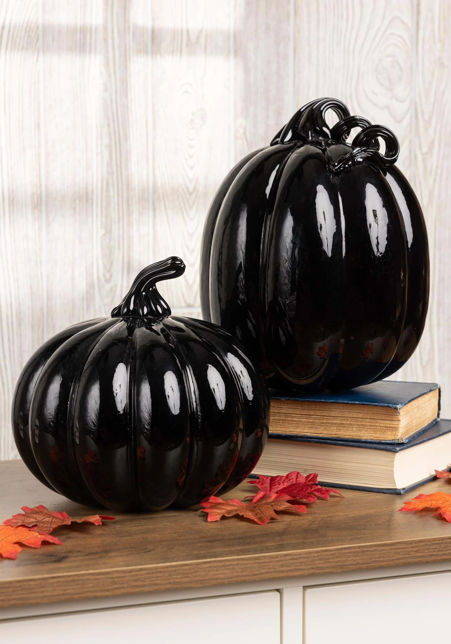 Set Of 2 Black Glass Pumpkins Prop Decoration 3 Set Of 2 Black Glass Pumpkins Prop Decoration