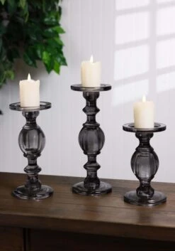 Gray Transparent Set Of 3 Glass Candleholders