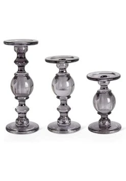 Gray Transparent Set Of 3 Glass Candleholders -Halloween Costumes set of three gray transparent glass candleholders alt 4