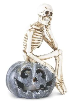 Set Of Three Resin Skeletons Sitting On LED Jack O Lanterns -Halloween Costumes set of three resin skeletons sitting on led jack o alt 4