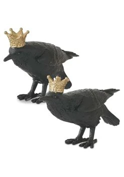 Set Of Two Resin Crows With Gold Crowns Halloween Decoration -Halloween Costumes set of two resin crows w gold crown alt 4