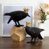 Set Of Two Resin Crows With Gold Crowns Halloween Decoration