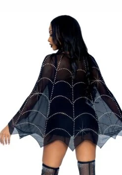 LEG AVENUE Sheer Rhinestone Spiderweb Poncho Costume -Halloween Costumes sheer rhinestone spiderweb poncho alt 1