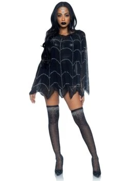 LEG AVENUE Sheer Rhinestone Spiderweb Poncho Costume -Halloween Costumes sheer rhinestone spiderweb poncho alt 2