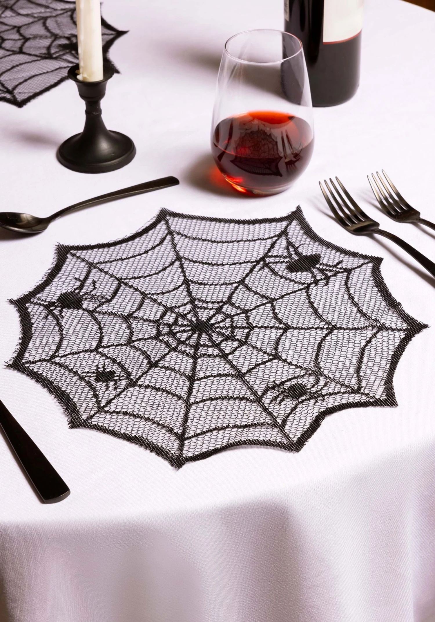 Black Spider Web Placemat Table Decoration 3 Black Spider Web Placemat Table Decoration