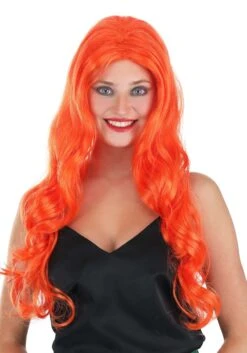 Long Wavy Orange Wig For Women