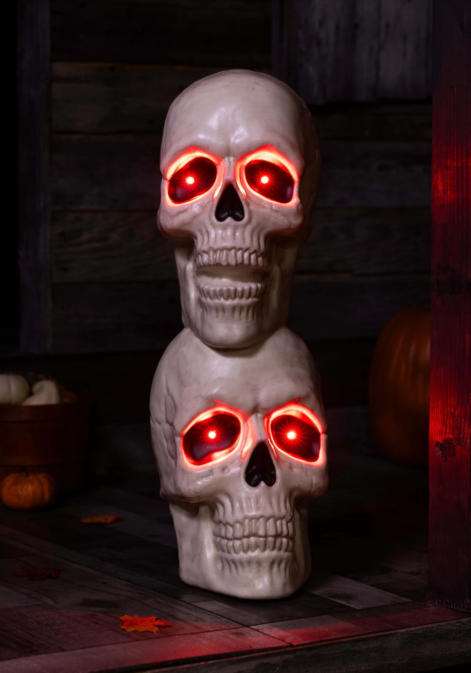 27.5" Sound Activated Double Stacked Skulls With Light Up Eyes Decoration 4 27.5" Sound Activated Double Stacked Skulls With Light Up Eyes Decoration - Image 2
