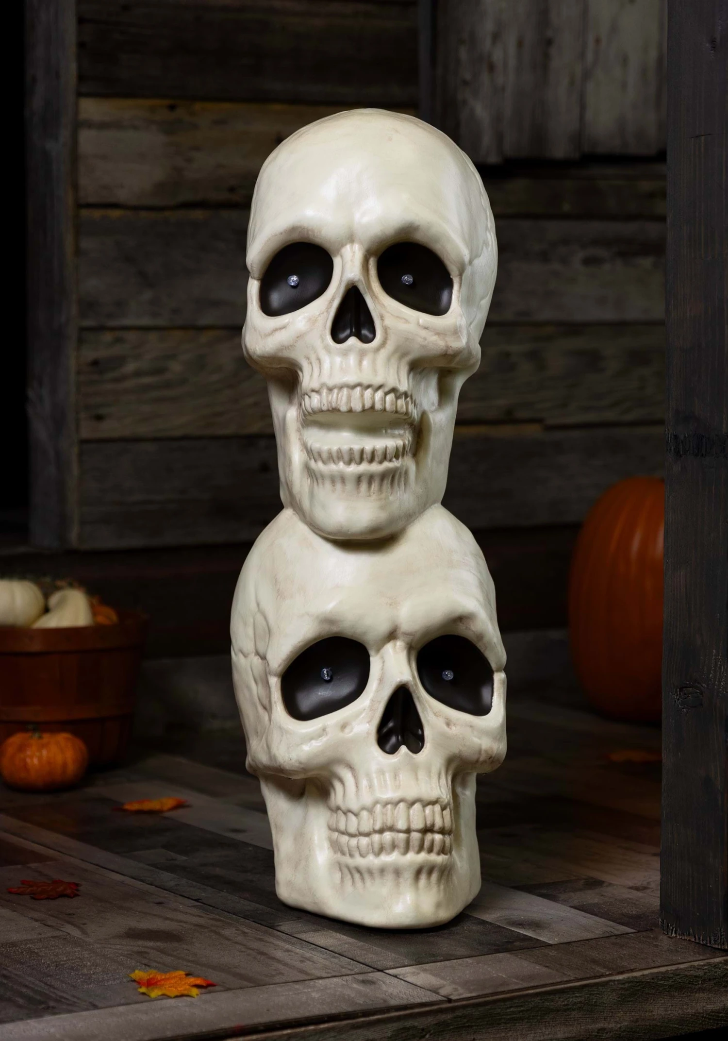 27.5" Sound Activated Double Stacked Skulls With Light Up Eyes Decoration 3 27.5" Sound Activated Double Stacked Skulls With Light Up Eyes Decoration