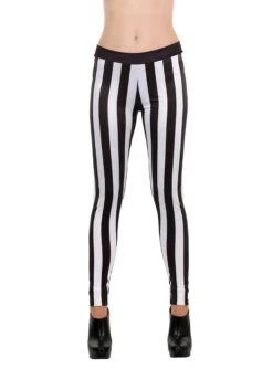Women's Black And White Striped Leggings