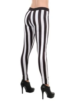 Women's Black And White Striped Leggings -Halloween Costumes striped leggings one size alt 2