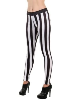 Women's Black And White Striped Leggings -Halloween Costumes striped leggings one size alt 3