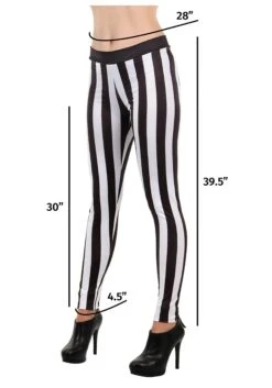 Women's Black And White Striped Leggings -Halloween Costumes striped leggings one size alt 4