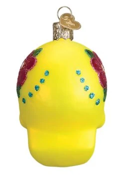 Yellow Sugar Skull Christmas Tree Ornament -Halloween Costumes sugar skull ornament alt 2