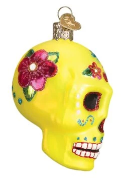 Yellow Sugar Skull Christmas Tree Ornament -Halloween Costumes sugar skull ornament alt 3